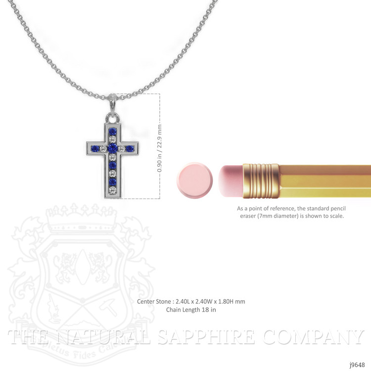 0.18 Ct. Blue Sapphire and Natural Diamond Religious Pendant, 14K White Gold