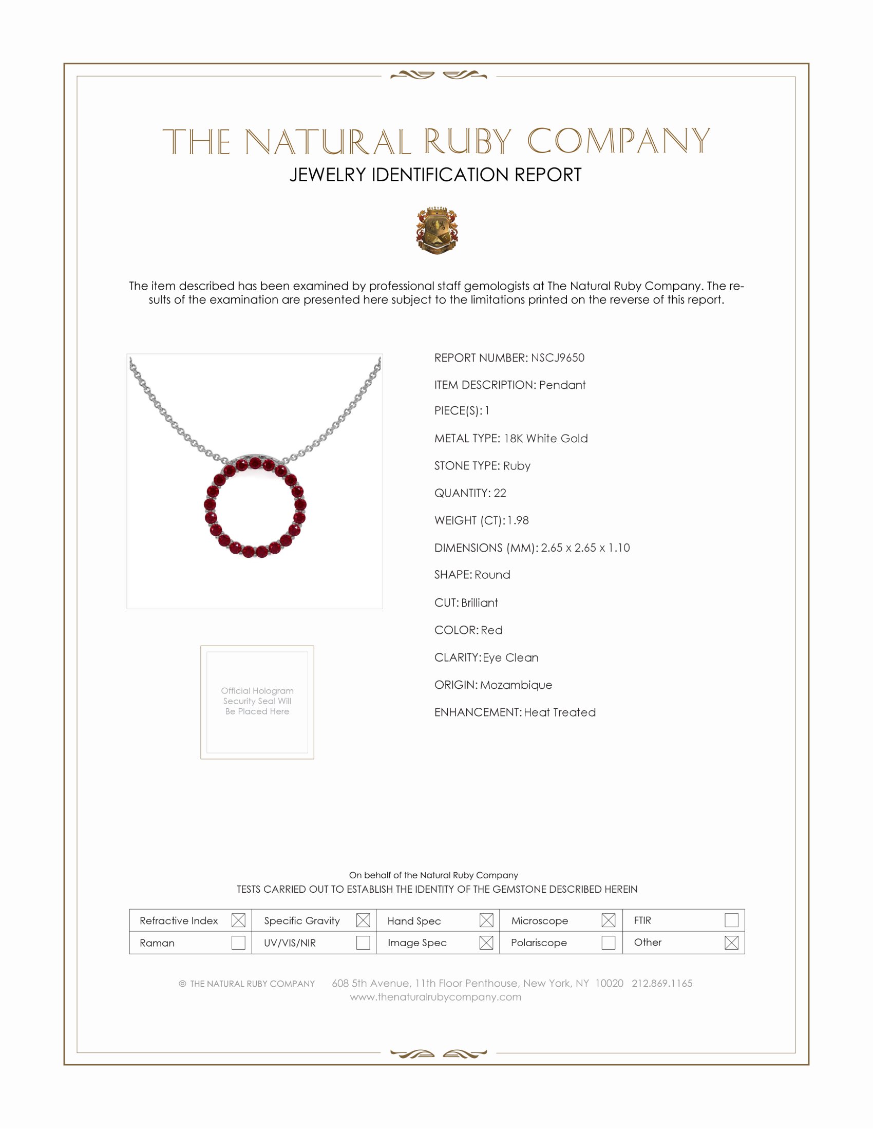 1.98 Ct. Ruby Pave Pendant, 18K White Gold