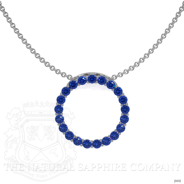 2.10 Ct. Blue Sapphire Pave Pendant, 18K White Gold