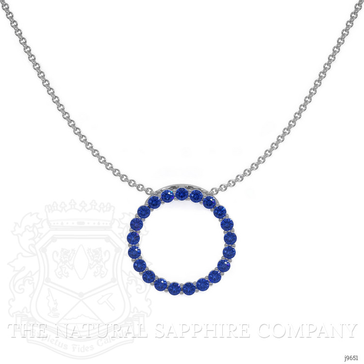 2.10 Ct. Blue Sapphire Pave Pendant, 18K White Gold