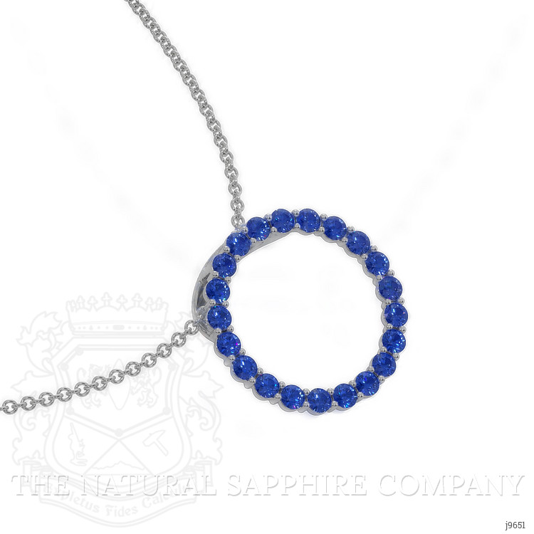 2.10 Ct. Blue Sapphire Pave Pendant, 18K White Gold