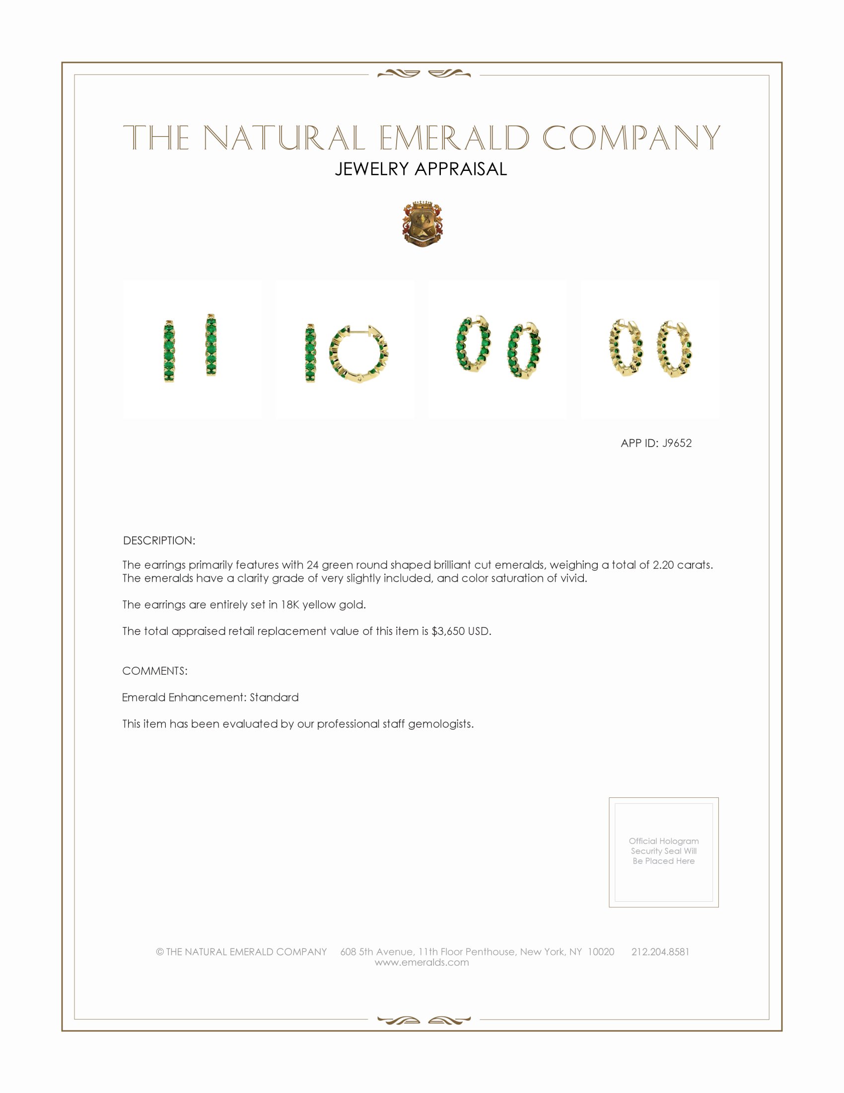 2.20 Ct.Tw. Emerald Antique Style Earrings, 18K Yellow Gold