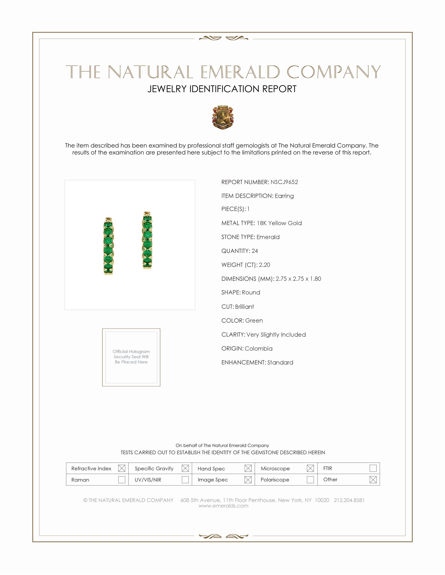 2.20 Ct.Tw. Emerald Antique Style Earrings, 18K Yellow Gold