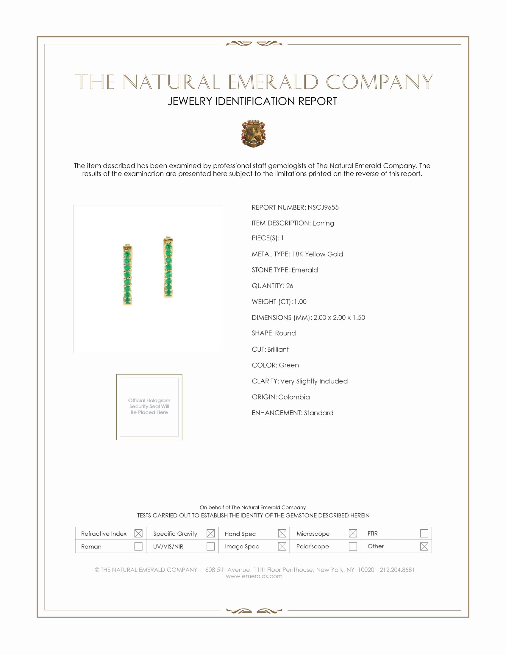 1.00 Ct.Tw. Emerald Antique Style Earrings, 18K Yellow Gold