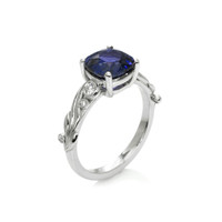 2.69 Ct. Purplish Blue Sapphire and Natural Diamond Floral Ring, Platinum 950 Image