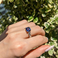 2.69 Ct. Purplish Blue Sapphire and Natural Diamond Floral Ring, Platinum 950 Life Style