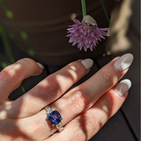 2.69 Ct. Purplish Blue Sapphire and Natural Diamond Floral Ring, Platinum 950 Life Style