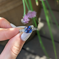 2.69 Ct. Purplish Blue Sapphire and Natural Diamond Floral Ring, Platinum 950 Life Style