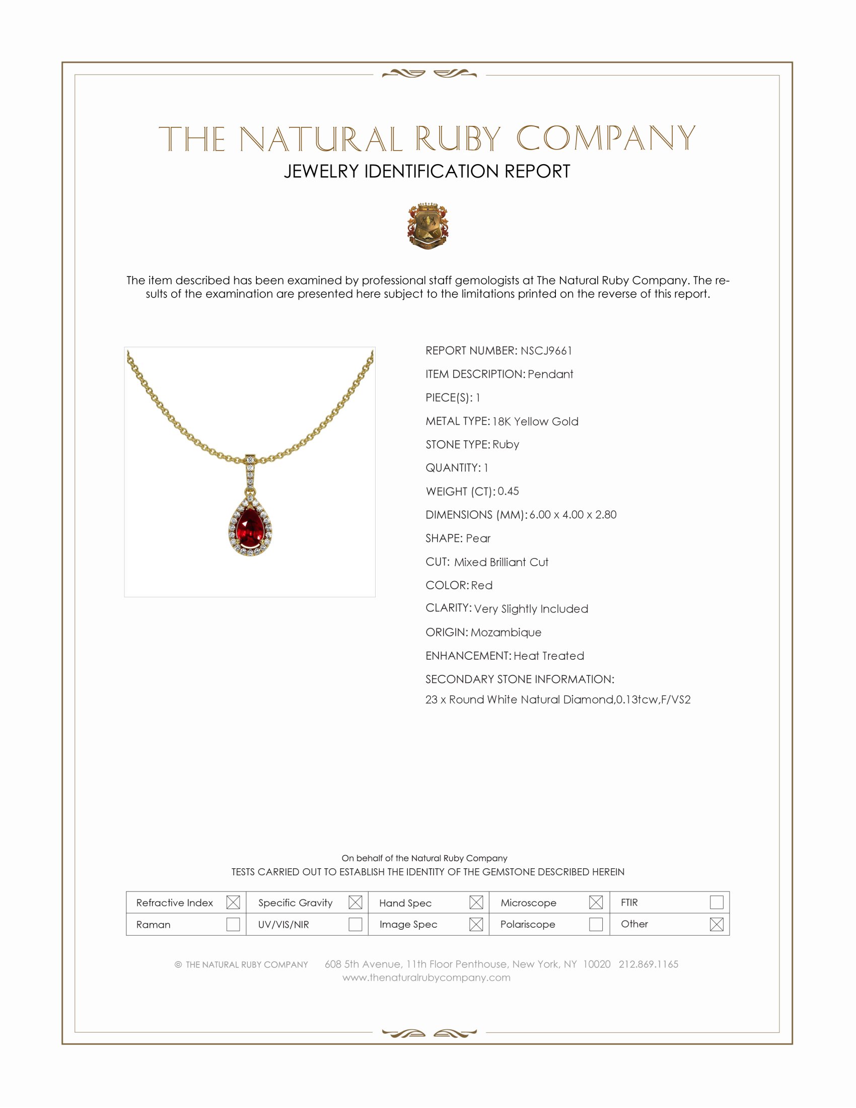 0.45 Ct. Ruby and Natural Diamond Pave Pendant, 18K Yellow Gold