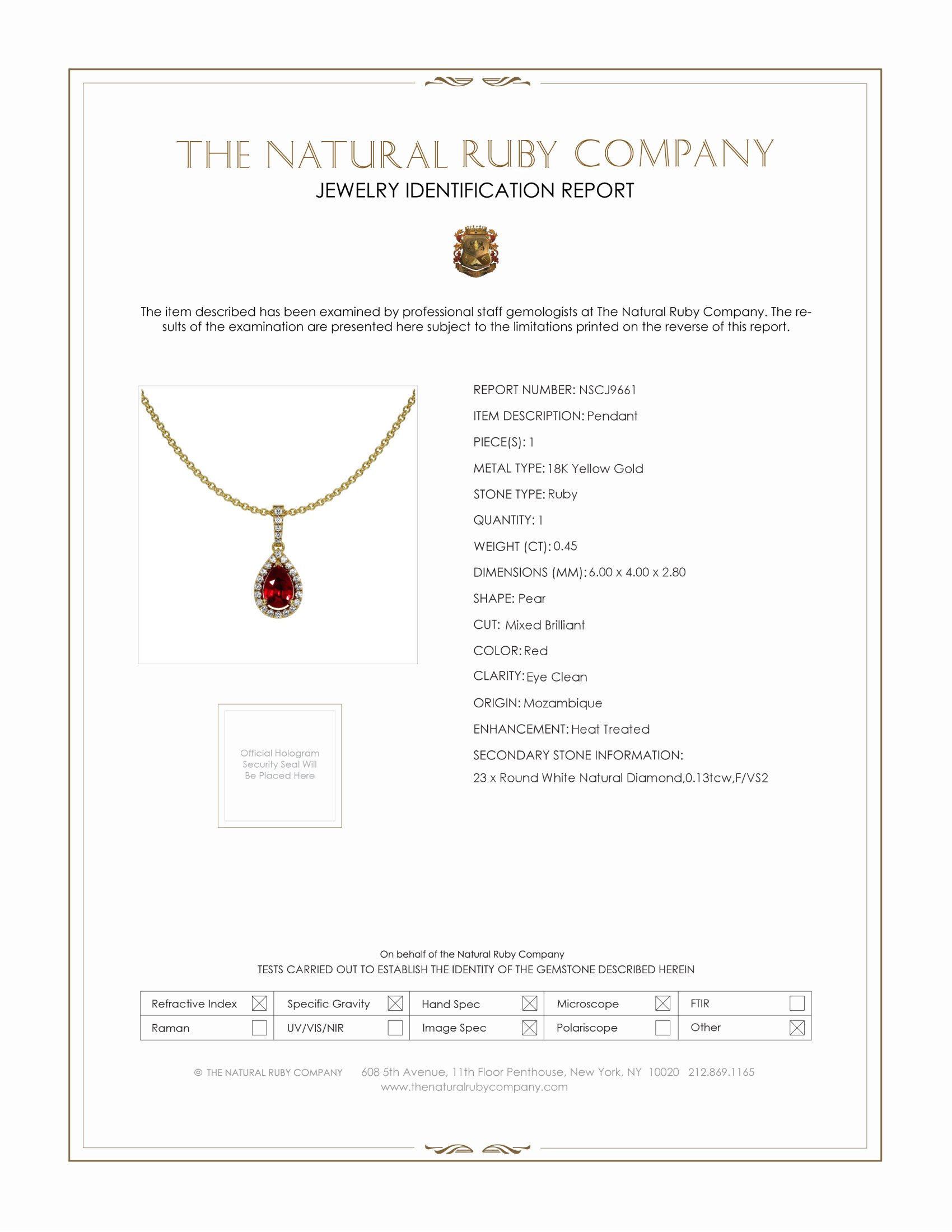 0.45 Ct. Ruby Natural Diamond Pave Pendant, 18K Yellow Gold