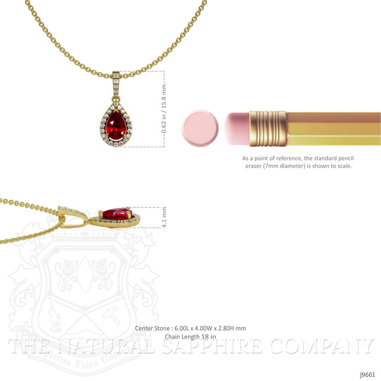 0.45 Ct. Ruby Natural Diamond Pave Pendant, 18K Yellow Gold