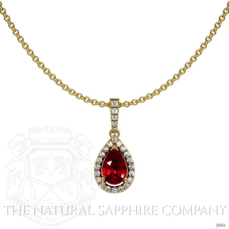 0.45 Ct. Ruby Natural Diamond Pave Pendant, 18K Yellow Gold