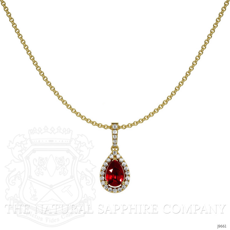 0.45 Ct. Ruby Natural Diamond Pave Pendant, 18K Yellow Gold