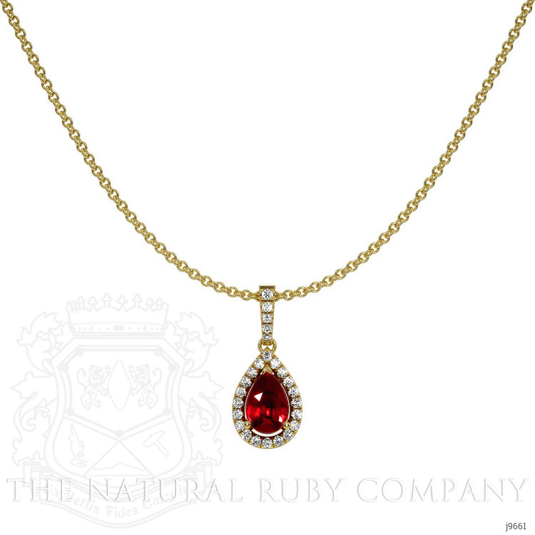 0.45 Ct. Ruby Natural Diamond Pave Pendant, 18K Yellow Gold