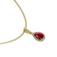 0.45 Ct. Ruby Natural Diamond Pave Pendant, 18K Yellow Gold Image