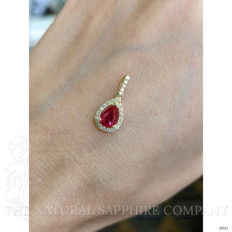 0.45 Ct. Ruby Natural Diamond Pave Pendant, 18K Yellow Gold