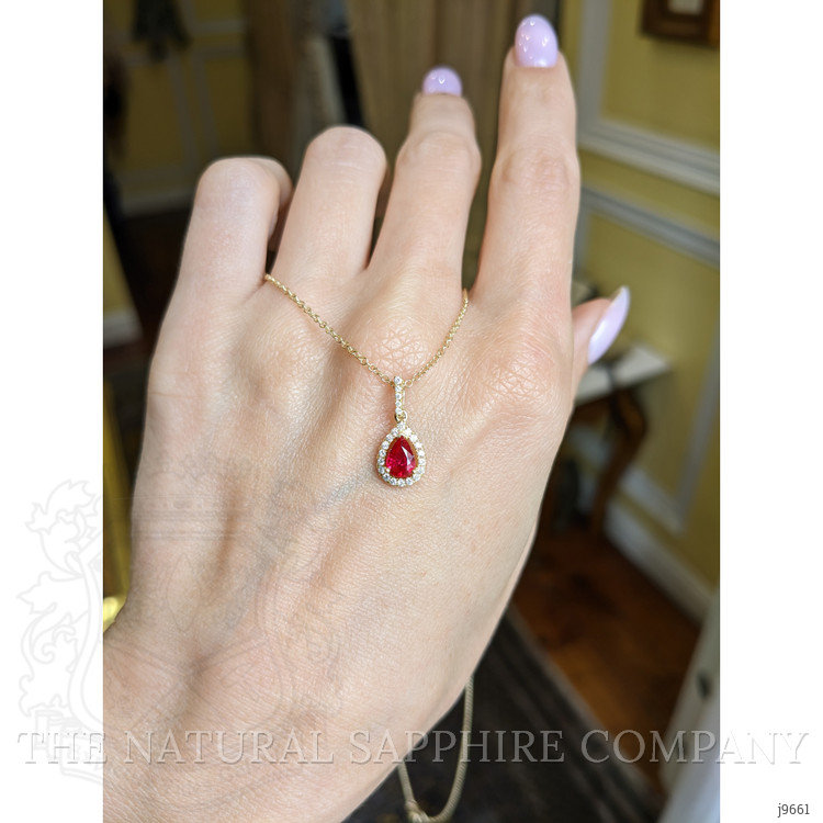 0.45 Ct. Ruby Natural Diamond Pave Pendant, 18K Yellow Gold