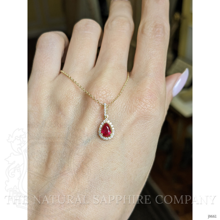 0.45 Ct. Ruby Natural Diamond Pave Pendant, 18K Yellow Gold