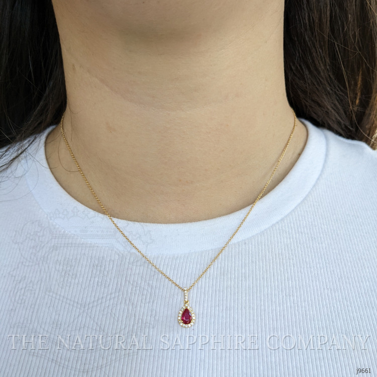 0.45 Ct. Ruby Natural Diamond Pave Pendant, 18K Yellow Gold