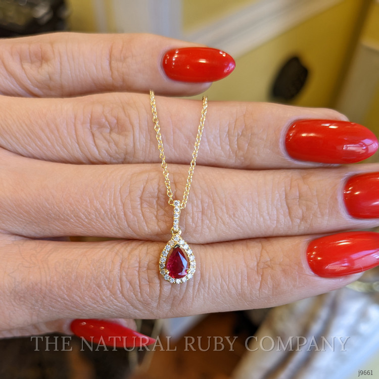 0.45 Ct. Ruby Natural Diamond Pave Pendant, 18K Yellow Gold