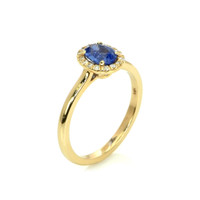 1.00 Ct. Blue Sapphire and Natural Diamond Pave Ring, 14K Yellow Gold Image