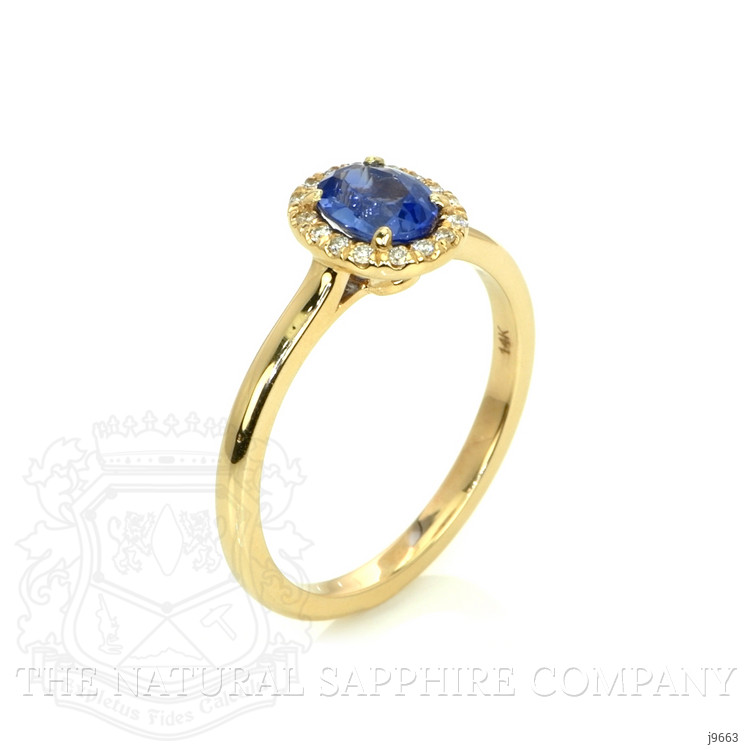 1.00 Ct. Blue Sapphire and Natural Diamond Pave Ring, 14K Yellow Gold