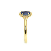 1.00 Ct. Blue Sapphire and Natural Diamond Pave Ring, 14K Yellow Gold Image