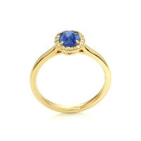 1.00 Ct. Blue Sapphire and Natural Diamond Pave Ring, 14K Yellow Gold Image