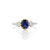 1.61 Ct. Color Change Sapphire and Natural Diamond Three Stone Ring, 18K White & Yellow Video