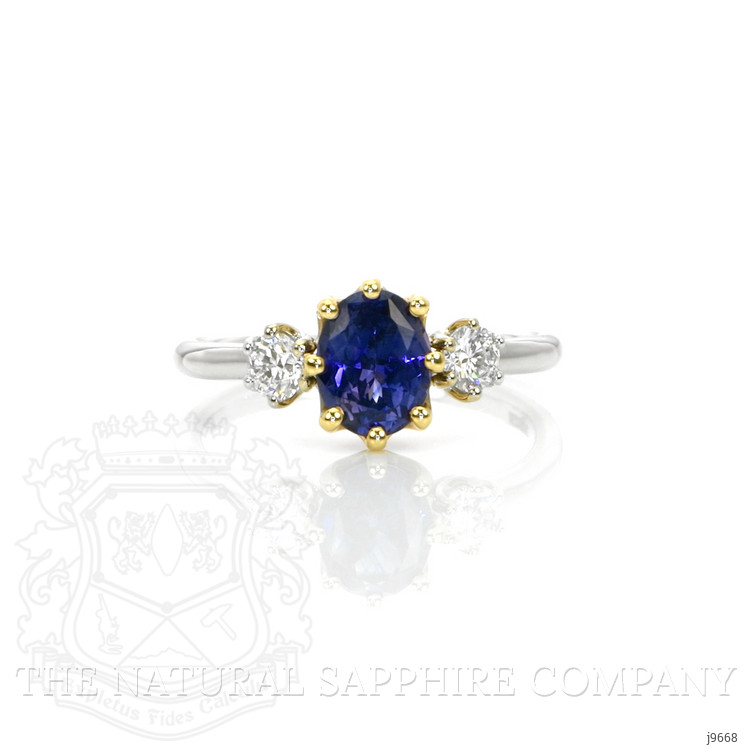 1.61 Ct. Color Change Sapphire and Natural Diamond Three Stone Ring, 18K White & Yellow