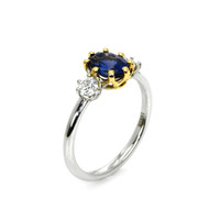 1.61 Ct. Color Change Sapphire and Natural Diamond Three Stone Ring, 18K White & Yellow Image