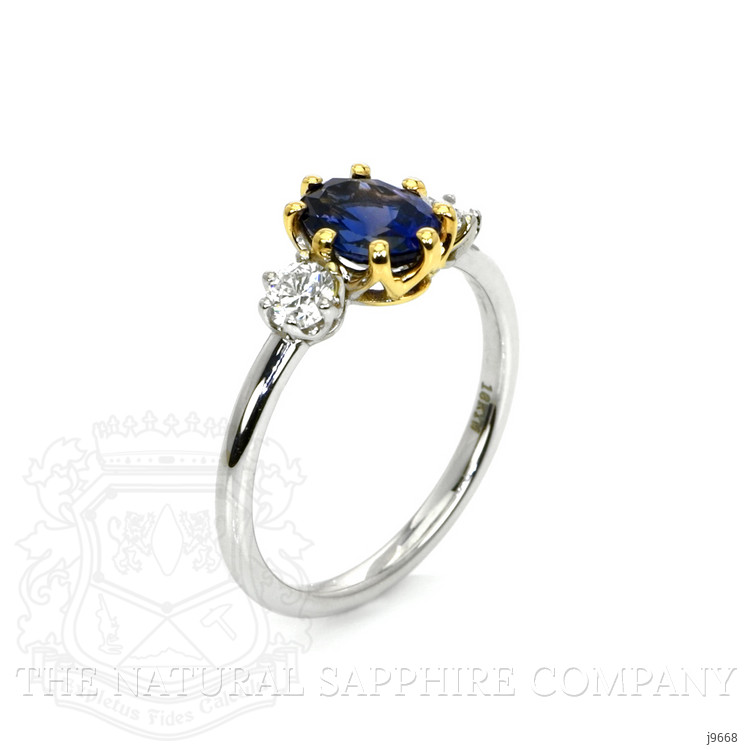 1.61 Ct. Color Change Sapphire and Natural Diamond Three Stone Ring, 18K White & Yellow
