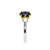 1.61 Ct. Color Change Sapphire and Natural Diamond Three Stone Ring, 18K White & Yellow Image