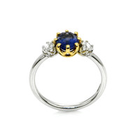 1.61 Ct. Color Change Sapphire and Natural Diamond Three Stone Ring, 18K White & Yellow Image