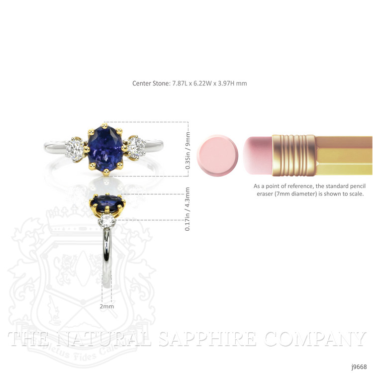 1.61 Ct. Color Change Sapphire and Natural Diamond Three Stone Ring, 18K White & Yellow