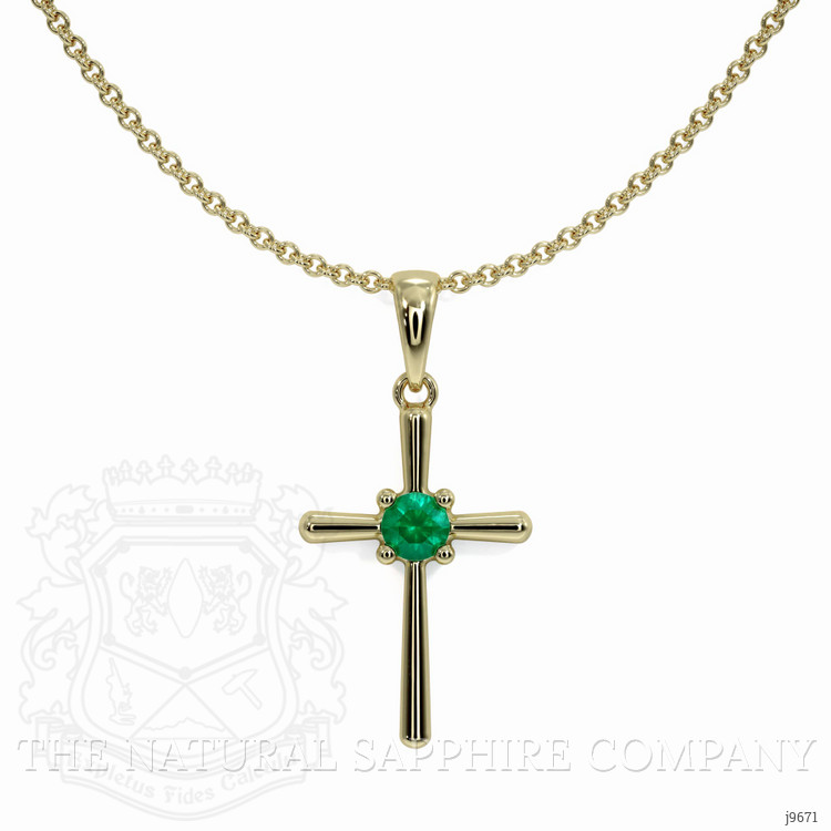 0.06 Ct. Emerald Antique Style Pendant, 18K Yellow Gold
