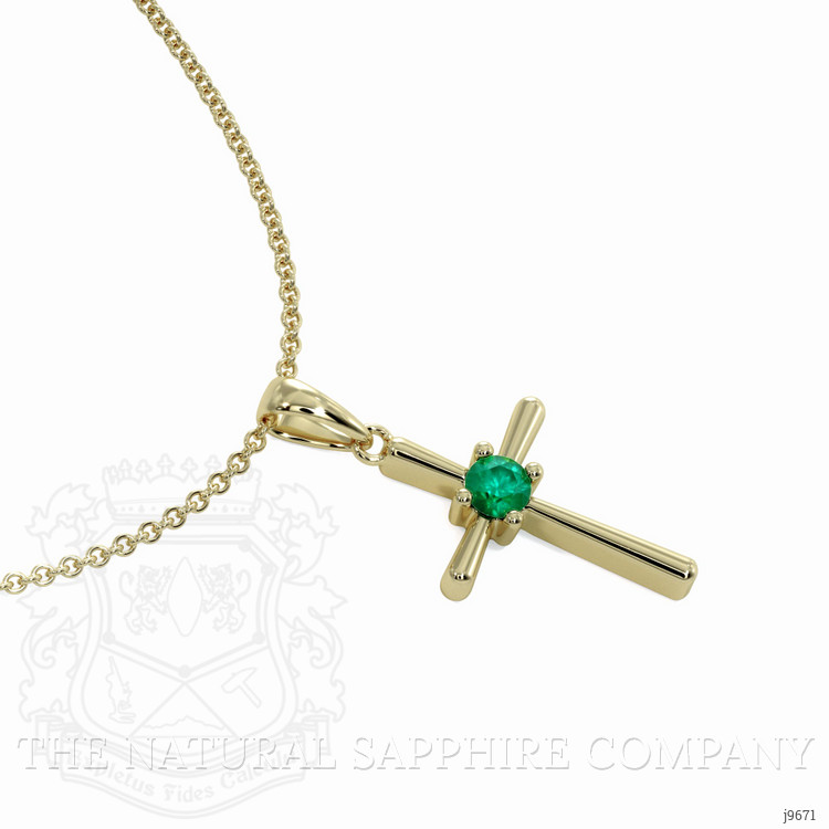 0.06 Ct. Emerald Antique Style Pendant, 18K Yellow Gold