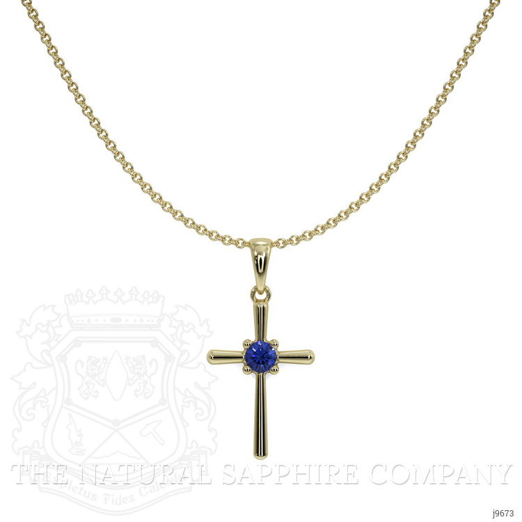 0.06 Ct. Blue Sapphire Solitaire Pendant, 18K Yellow Gold