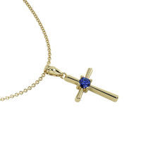 0.06 Ct. Blue Sapphire Solitaire Pendant, 18K Yellow Gold Image