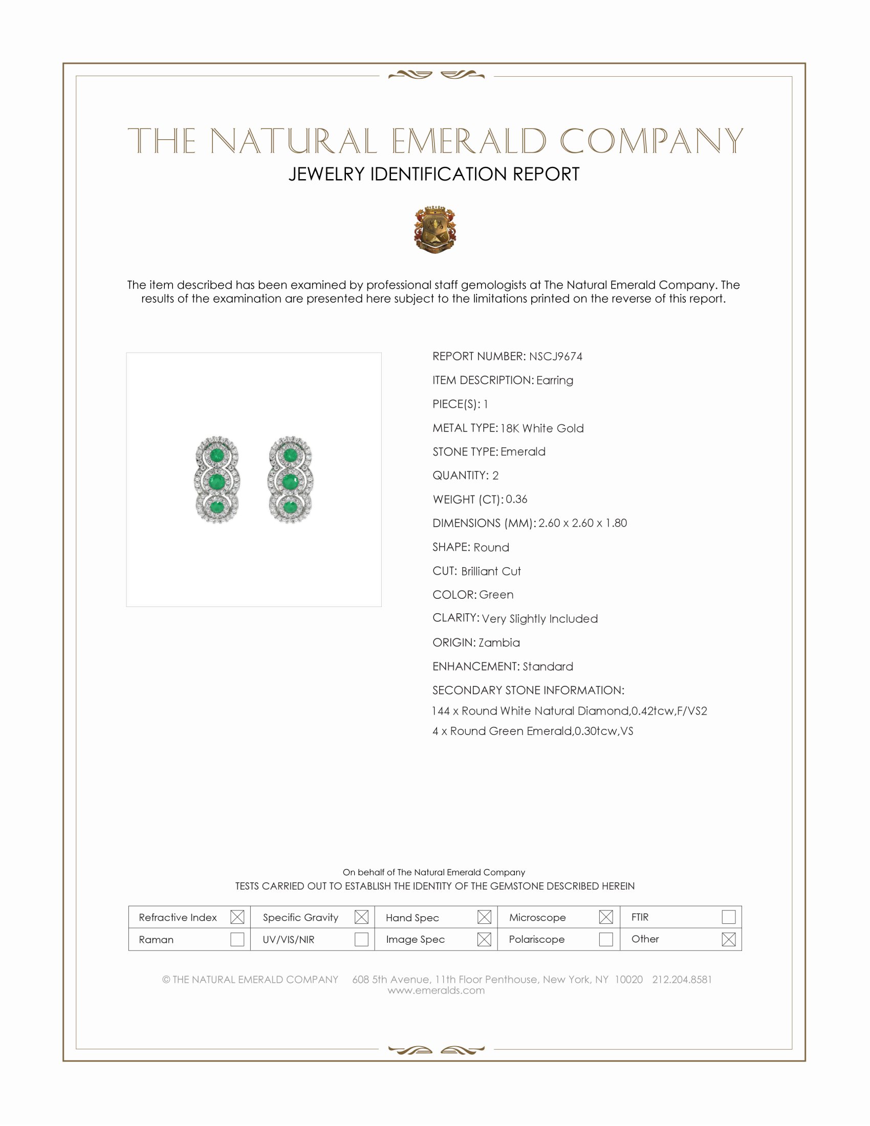 0.36 Ct.Tw. Emerald and Natural Diamond Pave Earrings, 18K White Gold