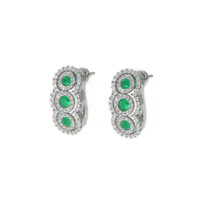 0.36 Ct.Tw. Emerald Natural Diamond Antique Style Earrings, 18K White Gold Image