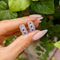 0.46 Ct.Tw. Ruby Natural Diamond Antique Style Earrings, 18K White Gold Life Style