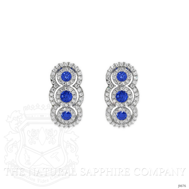 0.40 Ct.Tw. Blue Sapphire and Natural Diamond Pave Earrings, 18K White Gold