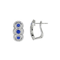 0.40&nbsp;Ct.Tw.Total Carat Weight Blue Sapphire and Natural Diamond Pave Earrings, 18K White Gold Image