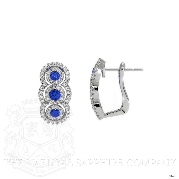 0.40 Ct.Tw. Blue Sapphire and Natural Diamond Pave Earrings, 18K White Gold
