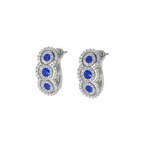 0.40&nbsp;Ct.Tw.Total Carat Weight Blue Sapphire and Natural Diamond Pave Earrings, 18K White Gold Image