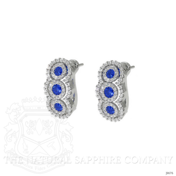0.40 Ct.Tw. Blue Sapphire and Natural Diamond Pave Earrings, 18K White Gold