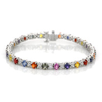 5.72 Ct.Tw. Multi Color Sapphire and Natural Diamond Tennis/Line Bracelet, 18K White Gold Video
