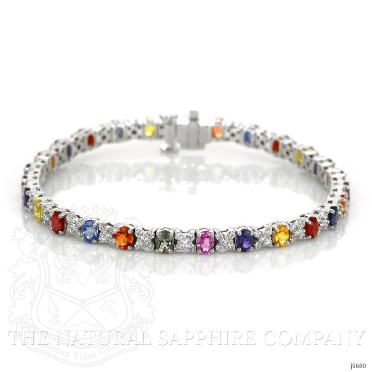 5.72 Ct.Tw. Multi Color Sapphire and Natural Diamond Tennis/Line Bracelet, 18K White Gold