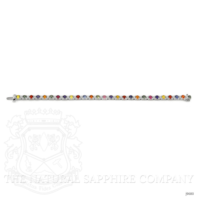 5.72 Ct.Tw. Multi Color Sapphire and Natural Diamond Tennis/Line Bracelet, 18K White Gold